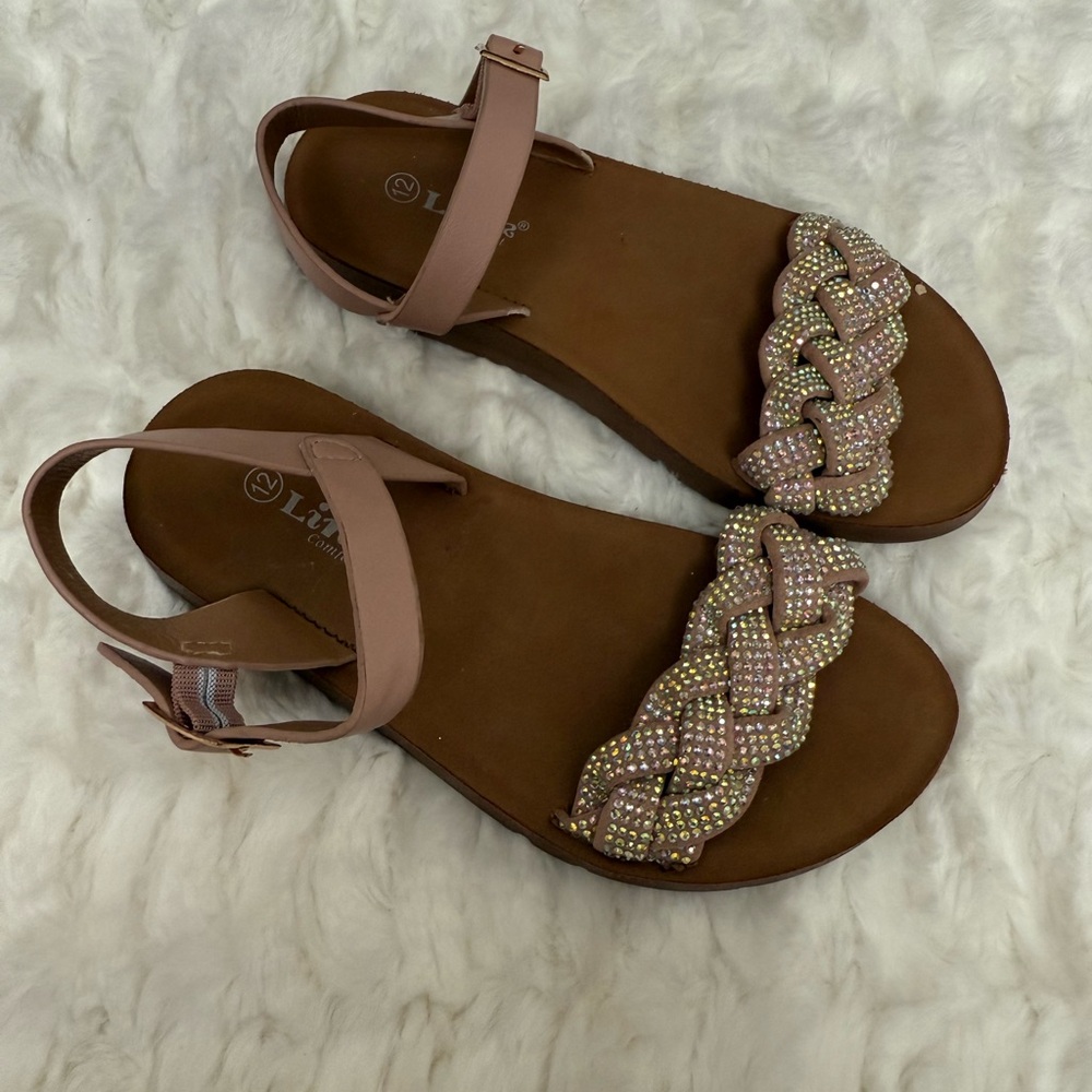 Link Pink and Brown AB/Iridescent Stone Kids Sandals